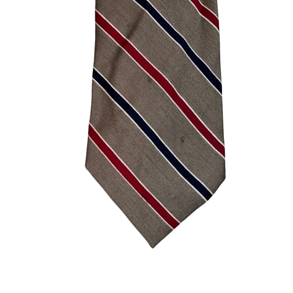 Boston Traders Mens Repp Stripe Silk Tie Taupe Brown Red Navy Blue Vintage